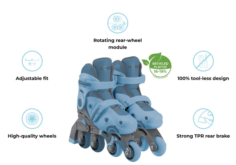 Blue Globber Learning Roller Skates 2 in 1 (Size EU 30-33), Learning SPACE