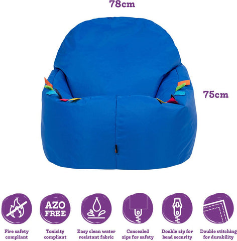 Blue Sensory Touch Tags Chair Bean Bag-Bean Bags,Bean Bags & Cushions,Dropship,Eden Learning Spaces,Nurture Room,Sensory Room Furniture,Stock,Wellbeing Furniture-Learning SPACE