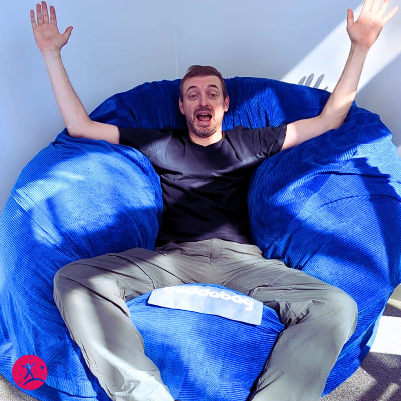 Buddabag Snuggle Memory Foam Bean Bag - Choice of Size, Mini Blue Cord Learning SPACE