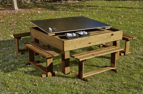 Chalk Table With Lift Lid And Benches-Chalk, Cosy Direct, Picnic Table, Table, Table & Chair Set, Wooden Table-Learning SPACE