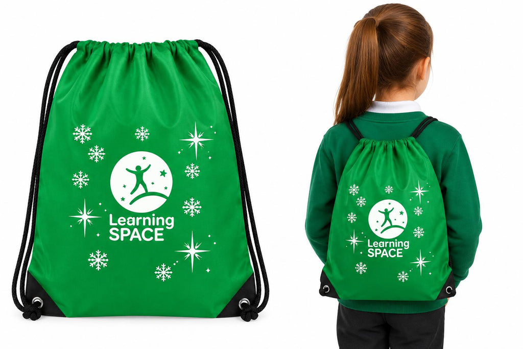 Learning SPACE Green Christmas Drawstring Tote Bag, Learning SPACE