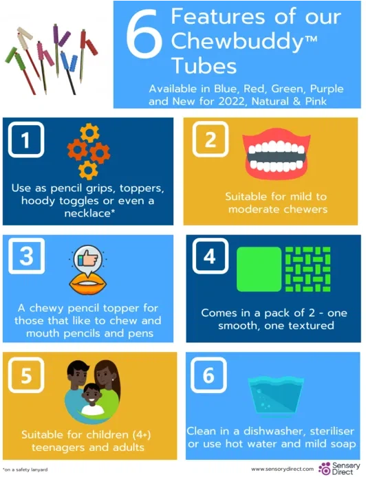 Chewbuddy™ Tubes - Chewable Pencil Topper, Chew Aids Learning SPACE