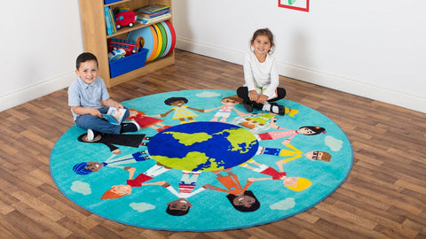 Children of the World™ 2m Carpet - Teal-Educational Carpet, Kit For Kids, Mats & Rugs, Multi-Colour, Round, Rugs, Wellbeing Furniture, World & Nature-Learning SPACE