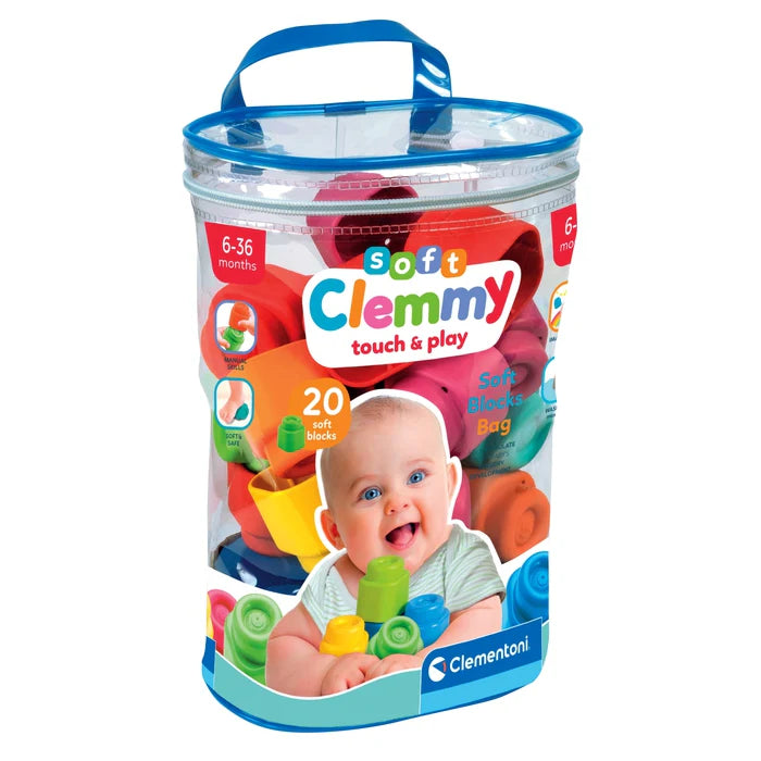 Clemmy Touch & Play 20-Piece Block Bag-Baby Sensory Toys,Baby Soft Toys,Clementoni,Featured,Stacking Toys & Sorting Toys-Learning SPACE