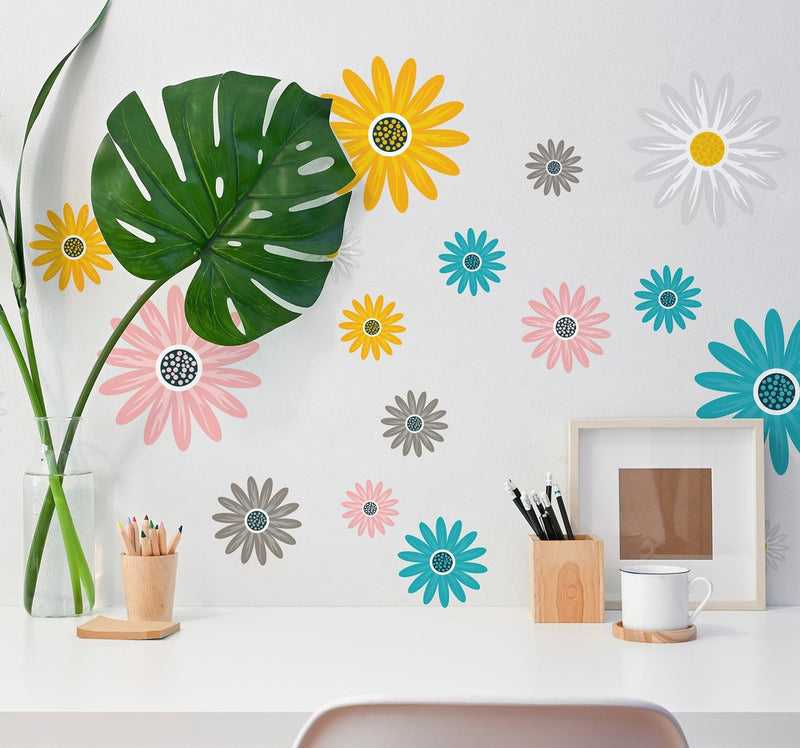 Colourful Daisies Flower Wall Sticker Set, Learning SPACE