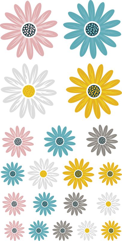 Colourful Daisies Flower Wall Sticker Set, 20x39 cm Learning SPACE