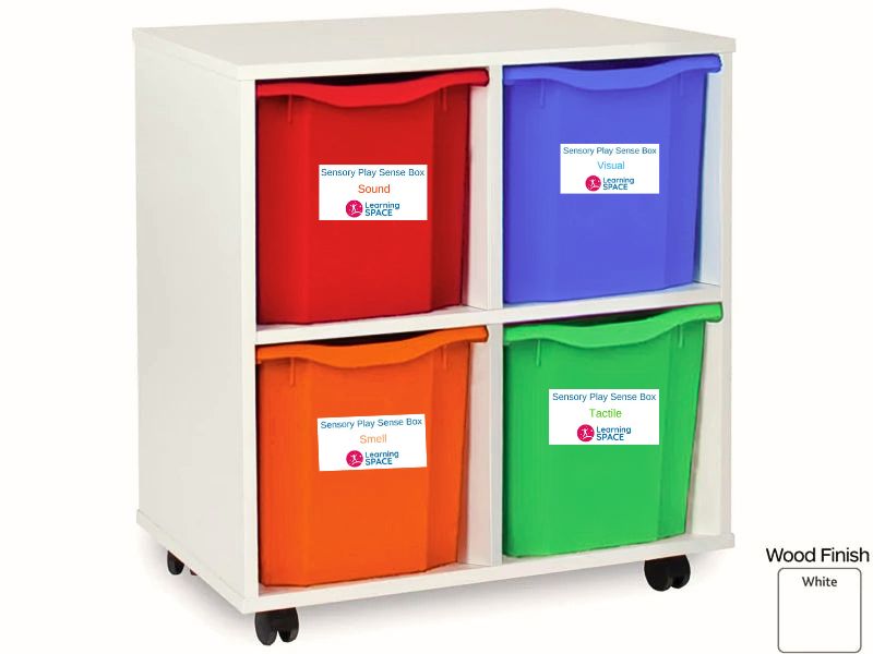 Compact Mobile Sensory Storage Unit with 4 Sensory Sense Boxes, Learning SPACE