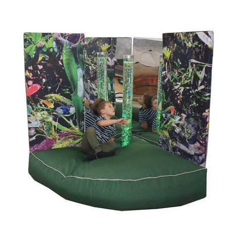 Corner Soft Play with Mirrors & Bubble Tube-Bean bags, Bean Bags & Cushions, Bubble Tubes, Plinths, Ready Made Sensory Rooms, Soft Play Sets, Wellbeing Furniture-Rainforest-Learning SPACE