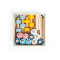 Crate of Wooden Nuts and Bolts-Bigjigs Toys, Eco Friendly, Engineering & Construction, S.T.E.M, Strength & Co-Ordination, Wooden Toys-Learning SPACE