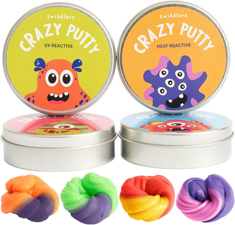 Crazy Colour Changing Putty 4 pack-ADD/ADHD,Calming & Anxiety,Cause & Effect Toys,Fine Motor Skills,Putty,Slime,Stress Relief,Toys for Anxiety,UV Reactive-Learning SPACE