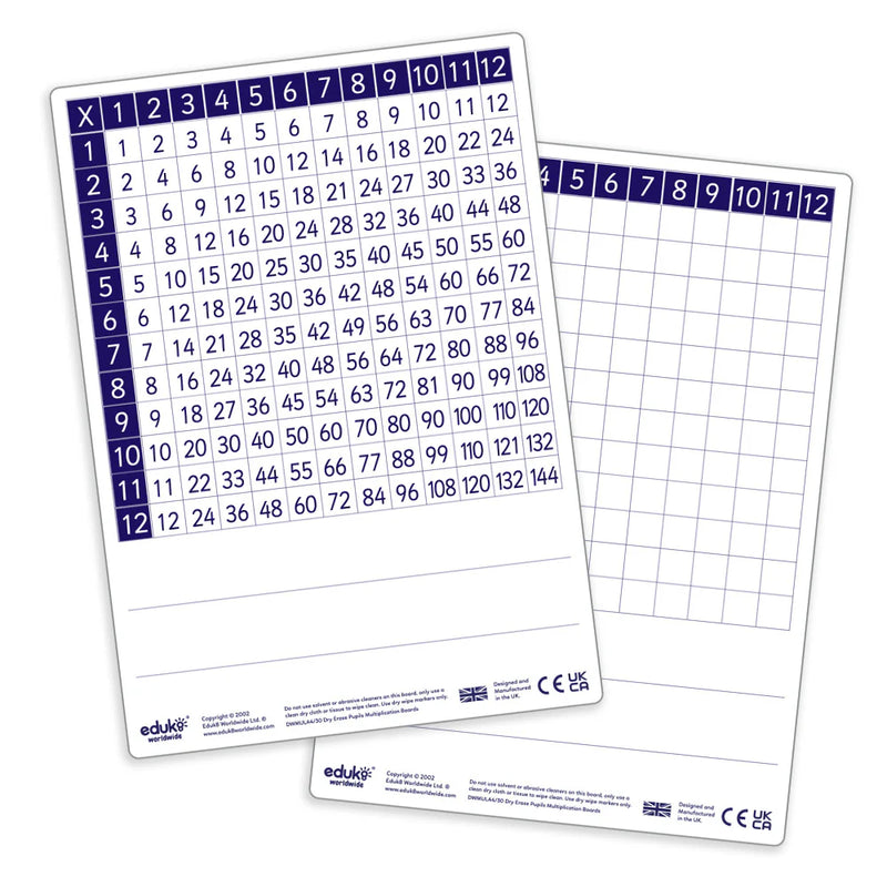 Dry Erase Pupils A4 Multiplication Boards Pack of 30, Learning SPACE