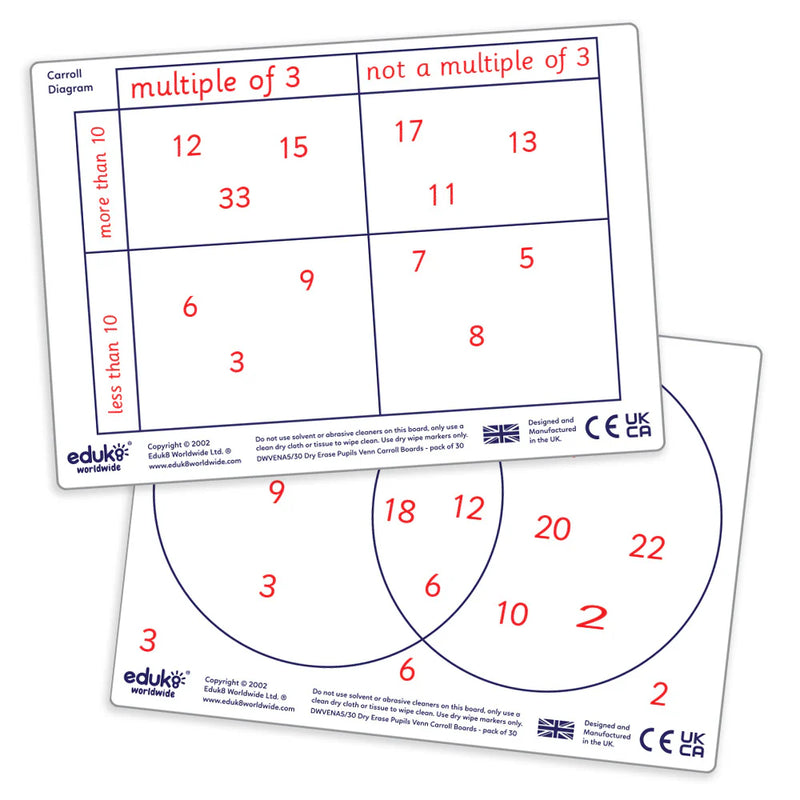Dry Erase Pupils Carroll & Venn boards A5 Pack of 30, Learning SPACE
