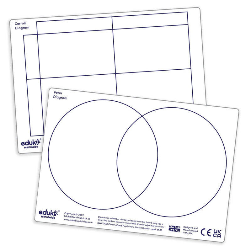 Dry Erase Pupils Carroll & Venn boards A5 Pack of 30, Learning SPACE