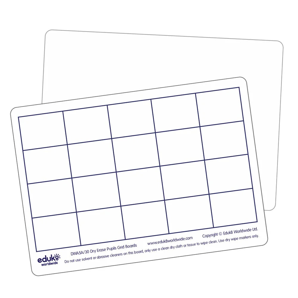 Dry Erase Pupils Grid Boards A5 Pack of 30, Learning SPACE