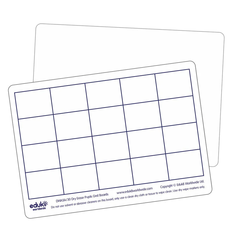 Dry Erase Pupils Grid Boards A5 Pack of 30, Learning SPACE