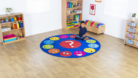 Emotions™ Faces Interactive Circular 2m Carpet-Additional Need,Calmer Classrooms,Calming & Anxiety,Dropship,Emotions & Self Esteem,Helps With,Kit For Kids,Mats & Rugs,Multi-Colour,Placement Carpets,Round,Rugs,Social Emotional Learning,Social Stories & Games & Social Skills,Wellbeing Furniture-Learning SPACE