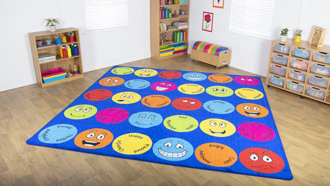 Emotions™ Interactive Square 3x3m Carpet-Additional Need,Calmer Classrooms,Calming & Anxiety,Dropship,Emotions & Self Esteem,Helps With,Kit For Kids,Mats & Rugs,Multi-Colour,Placement Carpets,Rugs,Social Emotional Learning,Social Stories & Games & Social Skills,Square,Wellbeing Furniture-Learning SPACE