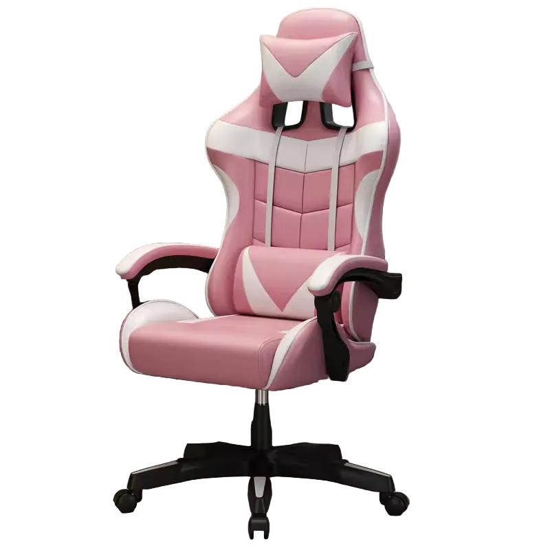Ergonomic Leather Gaming Chair, Pink White Learning SPACE