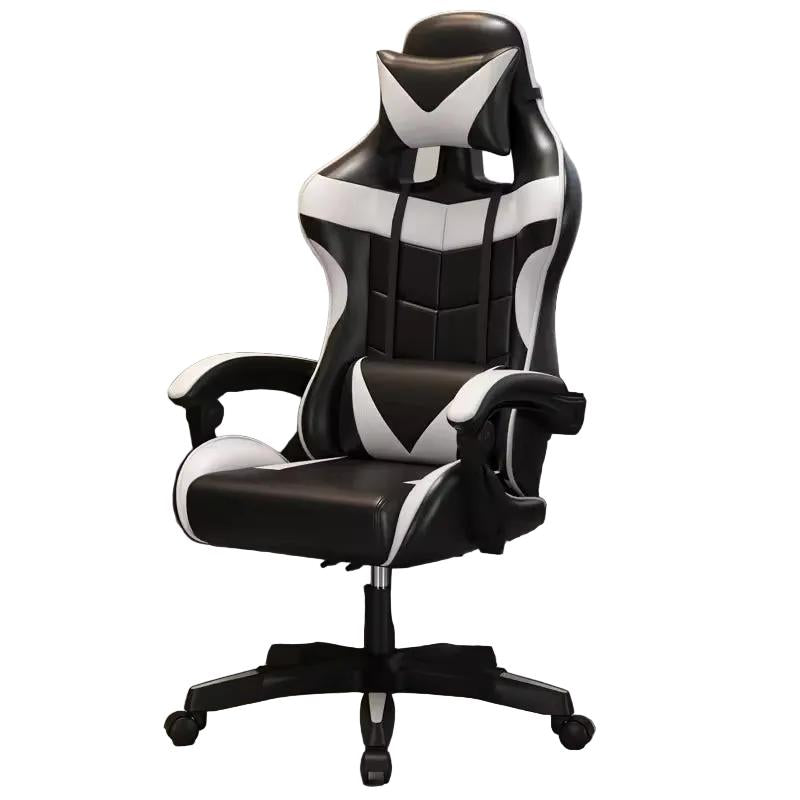 Ergonomic Leather Gaming Chair, Black White Learning SPACE