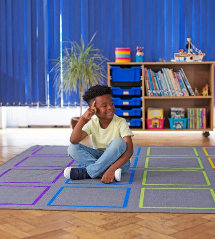 Essentials Rainbow Squares Indoor/Outdoor 3x2m Carpet-Calmer Classrooms,Classroom Displays,Classroom Resources,Educational Classroom Materials,Kit For Kids,Mats & Rugs,Natural,Neutral Colour,Placement Carpets,Rectangular,Rugs,Wellbeing Furniture-Learning SPACE