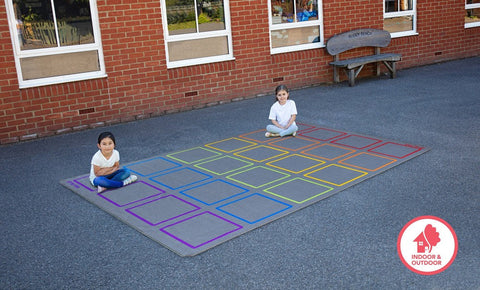 Essentials Rainbow Squares Indoor/Outdoor 3x2m Carpet-Kit For Kids, Mats & Rugs, Natural, Neutral Colour, Placement Carpets, Rectangular, Rugs, Wellbeing Furniture-MAT1268-Learning SPACE