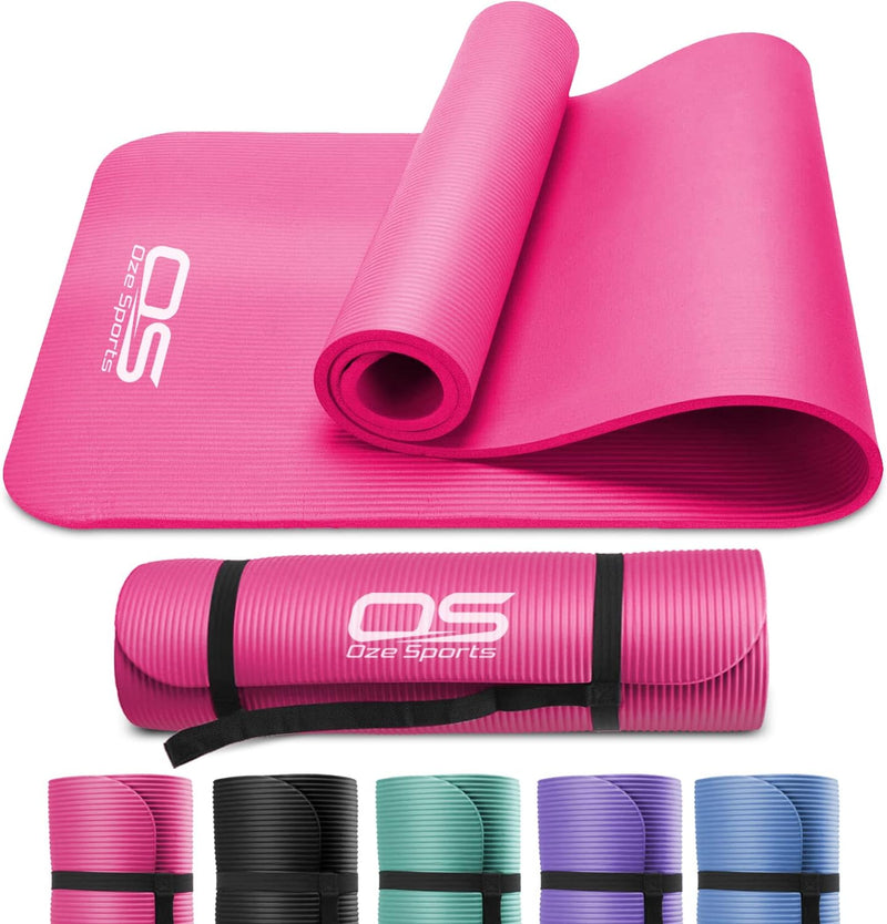 Extra Thick Non-Slip NBR Yoga & Exercise Mat with Carry Strap, Pink Learning SPACE