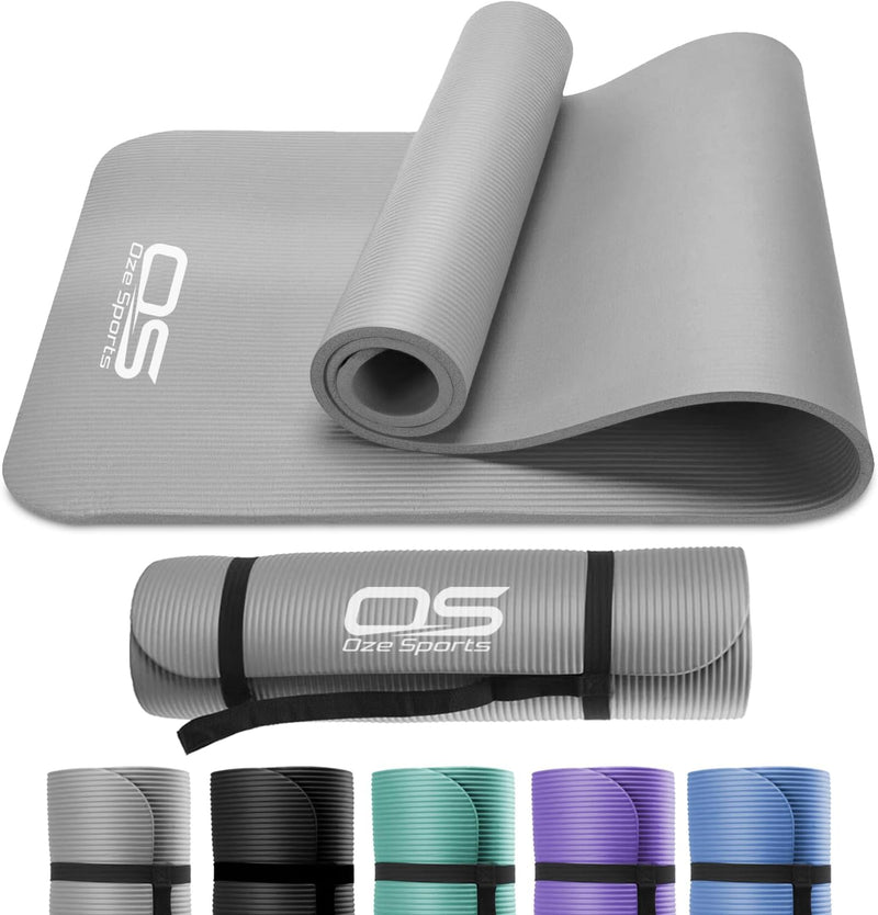 Extra Thick Non-Slip NBR Yoga & Exercise Mat with Carry Strap, Grey Learning SPACE