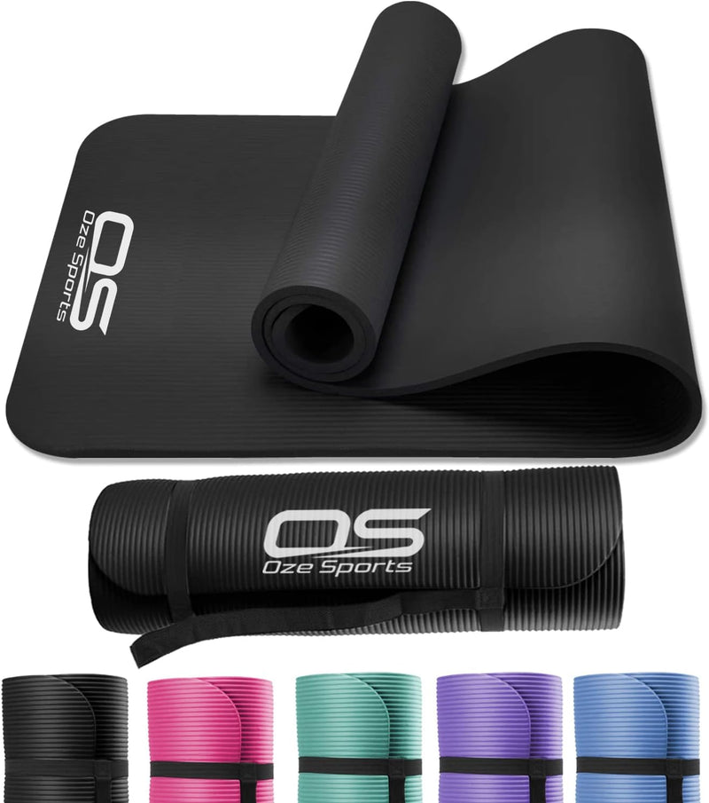 Extra Thick Non-Slip NBR Yoga & Exercise Mat with Carry Strap, Black Learning SPACE
