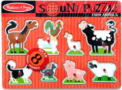 Farm Animals Sound Puzzle - 8 Pieces-Baby Wooden Toys,Down Syndrome,Farms & Construction,Imaginative Play,Sound. Peg & Inset Puzzles,Stock-Learning SPACE