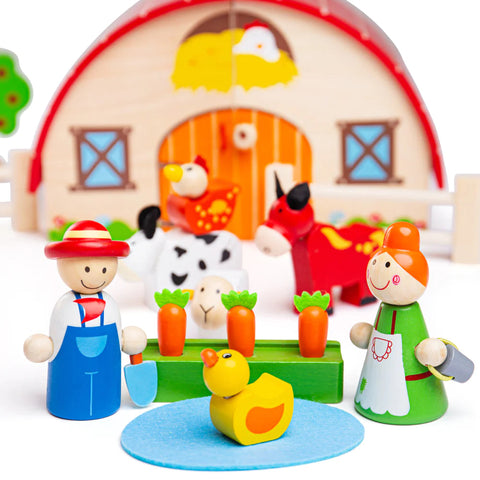 Farm Mini Playset-Bigjigs Toys, Early Years Travel Toys, Farms & Construction, Gifts For 2-3 Years Old, Gifts For 3-5 Years Old, Imaginative Play, Seasons, Small World, Spring, Stock-Learning SPACE