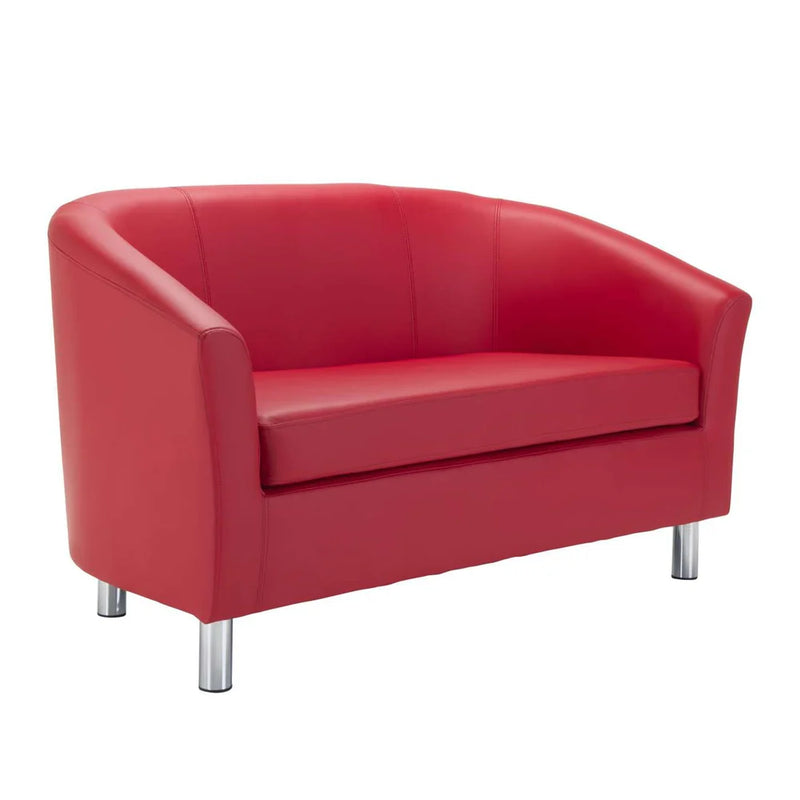 Faux Leather Tub Sofa with Metal Feet, Red PU Learning SPACE