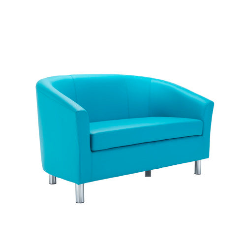 Faux Leather Tub Sofa with Metal Feet, Sky Blue PU Learning SPACE