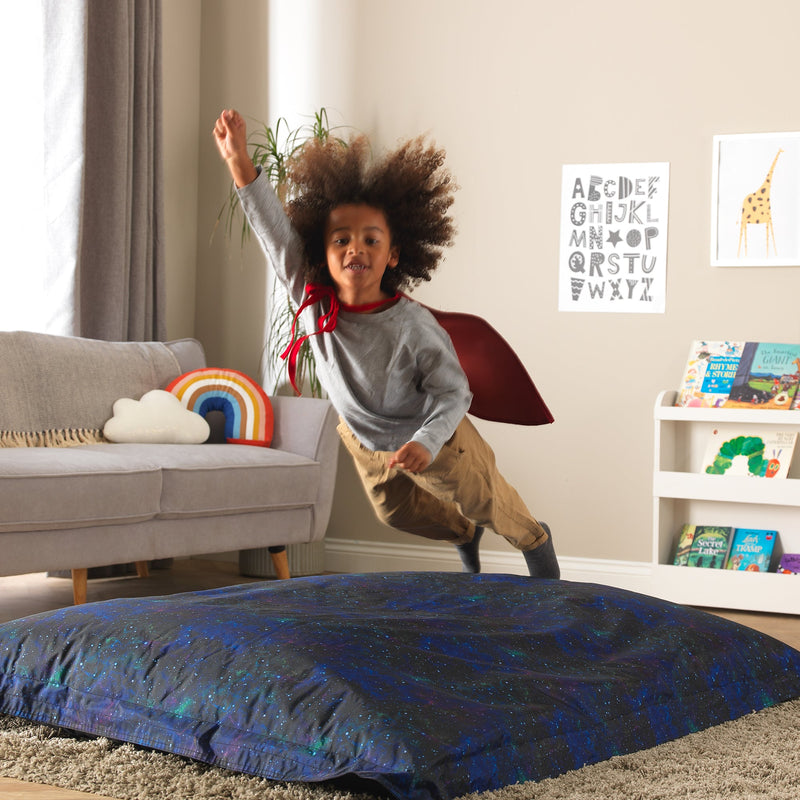 Floor Cushion Galaxy Print UV Reactive Children's Bean Bag, Learning SPACE