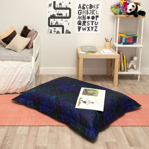 Floor Cushion Galaxy Print UV Reactive Children's Bean Bag-AllSensory,Bean Bags,Bean Bags & Cushions,Eden Learning Spaces,Nurture Room,Star & Galaxy Theme Sensory Room,Stock,Teenage & Adult Sensory Gifts,UV Reactive,Wellbeing Furniture-Learning SPACE