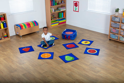 Fruit Mini Placement Carpets with Holdall (32 Pack)-Classroom Packs,Dropship,Kit For Kids,Mats,Mats & Rugs,Multi-Colour,Rugs,Sit Mats,Square,Wellbeing Furniture,World & Nature-Learning SPACE