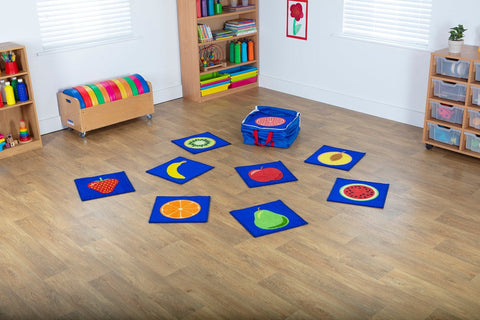 Fruit Mini Placement Carpets with Holdall (32 Pack)-Classroom Packs, Kit For Kids, Mats, Mats & Rugs, Multi-Colour, Rugs, Sit Mats, Square, Wellbeing Furniture, World & Nature-Learning SPACE