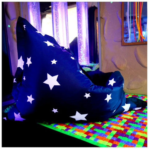 Giant Star Print UV Bean Bag Floor Cushion-AllSensory,Bean Bags,Bean Bags & Cushions,Eden Learning Spaces,Nurture Room,Star & Galaxy Theme Sensory Room,Stock,Teenage & Adult Sensory Gifts,UV Reactive,Wellbeing Furniture-Learning SPACE