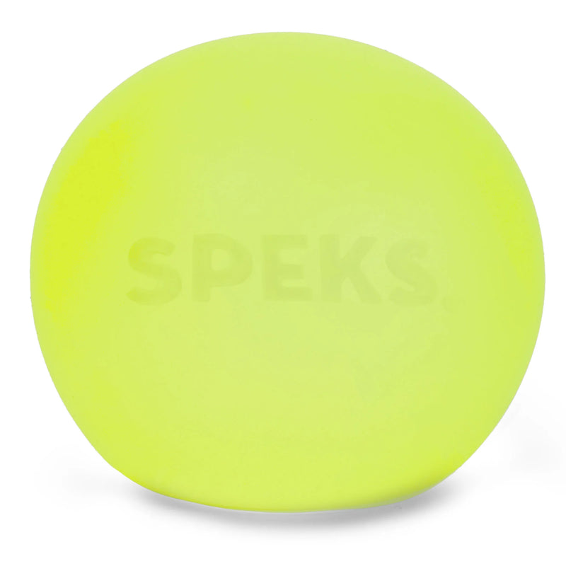 Speks Gump Jumbo memory gel stress ball in Algae green, a lime green squishy ball on a white background

