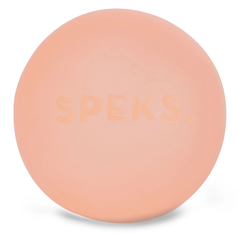 Speks Gump Jumbo memory gel stress ball in Reef orange on a white background
