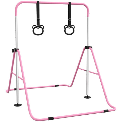 Adjustable Kids Gymnastics Bar with Rings-Balancing Equipment, Featured, Gross Motor and Balance Skills-Pink-Learning SPACE