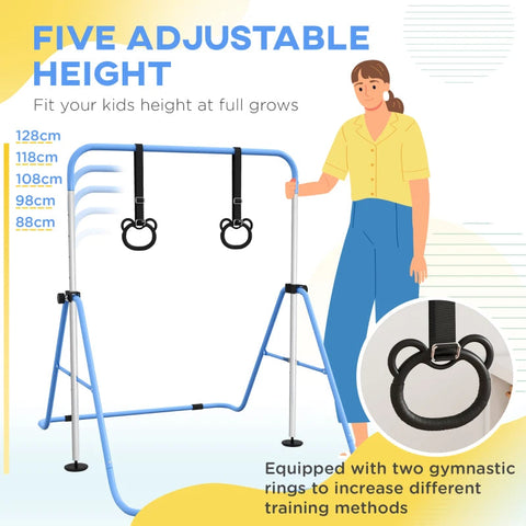 Adjustable Kids Gymnastics Bar with Rings-Balancing Equipment, Featured, Gross Motor and Balance Skills-Learning SPACE