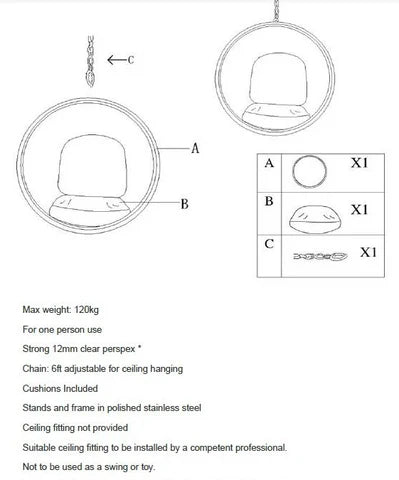 max weight desription graphic for the hanging egg chair