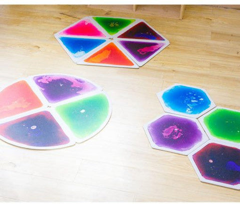 Hexagon Liquid Floor Tiles - Set of 4-AllSensory, Chill Out Area, Helps With, Learning Activity Kits, Lumina, Rainbow Theme Sensory Room, Sensory Floor Tiles, Sensory Flooring, Sensory Processing Disorder, Sensory Seeking, Star & Galaxy Theme Sensory Room, Stock, Visual Sensory Toys-Learning SPACE