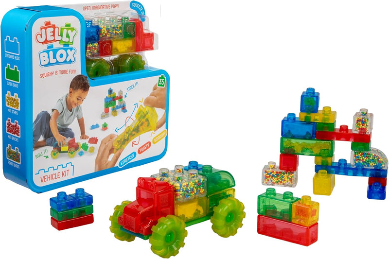 Jelly Blox Squishing Building Blocks – Vehicle Kit (35 Pieces), Learning SPACE