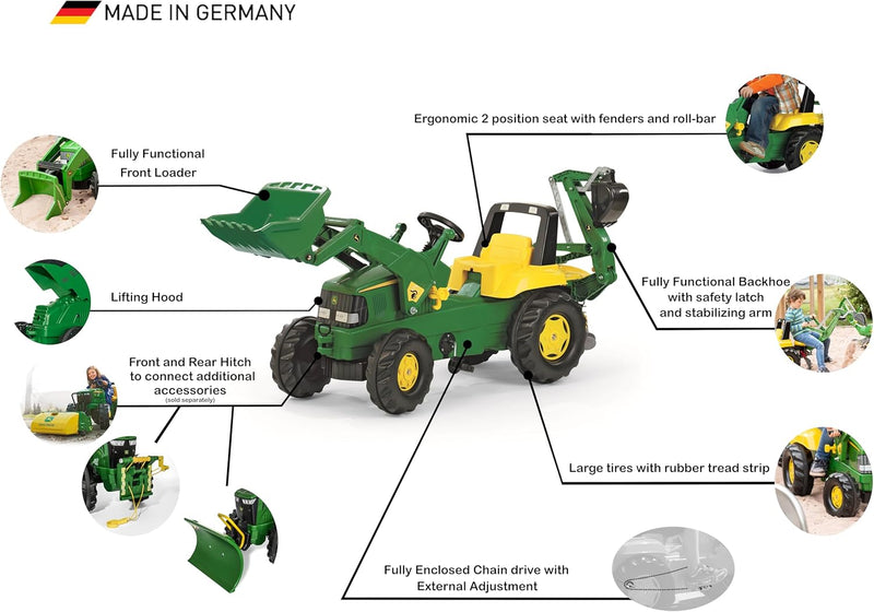 John Deere Toy Tractor With Frontloader & Rear Excavator, Learning SPACE