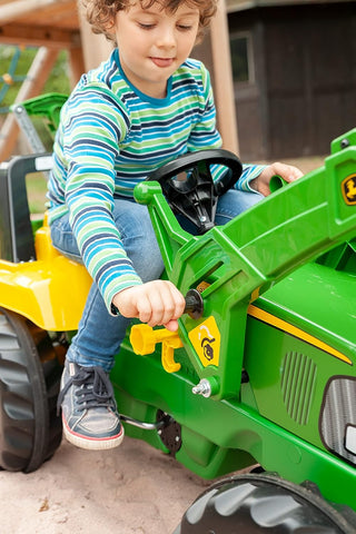 John Deere Toy Tractor With Frontloader & Rear Excavator-Dropship,Early Years. Ride On's. Bikes. Trikes,Farms & Construction,John Deere,Ride & Scoot,Ride Ons-Learning SPACE
