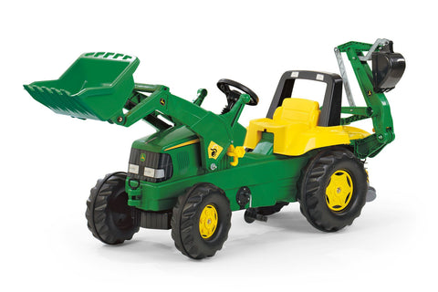 John Deere Toy Tractor With Frontloader & Rear Excavator-Dropship,Early Years. Ride On's. Bikes. Trikes,Farms & Construction,John Deere,Ride & Scoot,Ride Ons-Learning SPACE