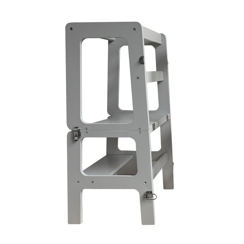Kitchen Helper Tower 2 in 1 Unit - Folding Table/Chair, Light Grey Furniture Learning SPACE
