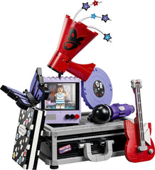 LEGO Editions Olivia Rodrigo's Secret Storage building set, a concert touring case with guitar, microphone, vinyl record, megaphone, TV and notebook mini builds
