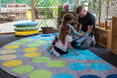 Lake Large Semi Circle Placement 4x2m Carpet-Corner & Semi-Circle,Dropship,Kit For Kids,Mats & Rugs,Neutral Colour,Placement Carpets,Rugs,Wellbeing Furniture-Learning SPACE